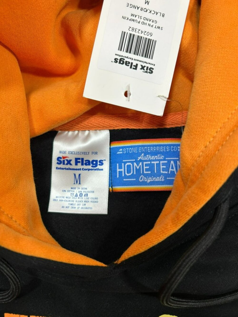 Six Flags Mens ValleyScare Halloween Hoodie Black & Orange Medium Cotton Blend N - Picture 4 of 5
